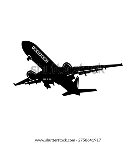 Airplane vector illustration, Passenger jet airliner landing vector, Simple airplane flight symbol for airport signage, travel apps, and airline branding