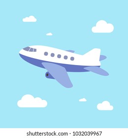 Airplane Vector Illustration, Airplane take off with blue sky background, Cartoon style. 