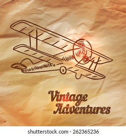 Airplane, vector illustration in vintage style over old paper