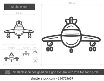 Icono de línea vectorial del avión aislado en fondo blanco. Icono de línea de avión para infografía, sitio web o aplicación. Icono escalable diseñado en un sistema de cuadrícula.