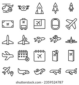 Airplane vector line icon set. It contains symbols for planes, worlds and more