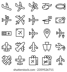 Airplane vector line icon set. It contains symbols for planes, worlds and more