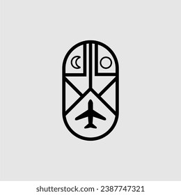 airplane vector logo with sun and moon objects