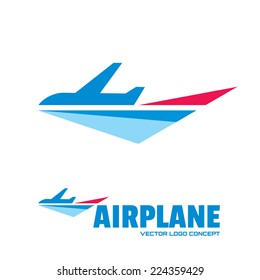 Airplane - vector logo template concept illustration. Minimal classic style. Aircraft silhouette sign for transportation company. Travel agency symbol. Design elements. 