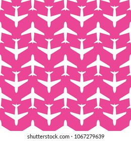 airplane, vector seamless pattern, white on pink, Editable can be used for web page backgrounds, pattern fills