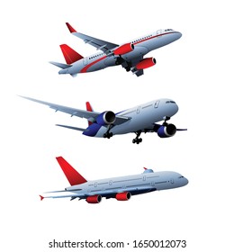 Conjunto de vectores de avión volando en el aire 