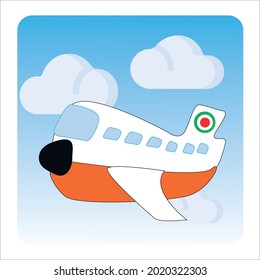 Flugzeugvektor. Flugzeug am Himmel. Fliegendes Flugzeug. Kids Airplane Illustration. Jet und Wolken.

 