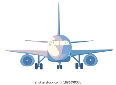 Airplane vector stock illustration. Flight on vacation and business trip. The object is in soft pastel colors. Poster for a boy. Air transportation. Isolated on a white background.