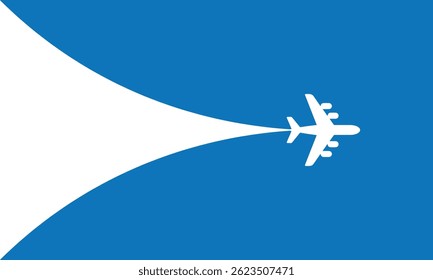 Airplane vector Taking Flight on Clear Blue Sky. Simple airplane travel opens the background behind itself. Banner for a trip abroad on vacation.