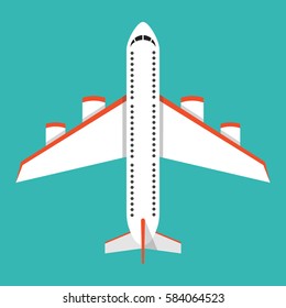 Airplane view from above isolated from the background. Flat vector illustration.