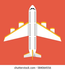 Airplane view from above isolated from the background. Flat vector illustration.
