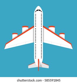 Airplane view from above isolated from the background. Flat vector illustration.