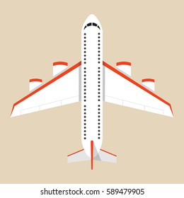 Airplane view from above isolated from the background. Flat vector illustration.