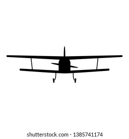 Airplane view with front Light aircraft civil Flying machine icon black color vector illustration flat style simple image