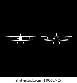 Airplane view with front Light aircraft civil Flying machine icon outline set white color vector