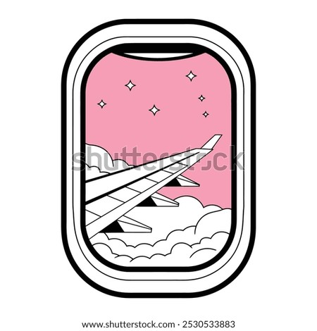 Airplane View Through Window with Pink Sky Illustration