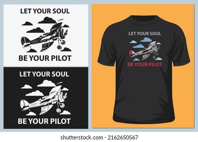 Airplane. Vintage hand drawn tee graphic design. Typography