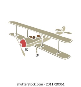 Airplane Vintage Illustration Air Vehicle. Retro Aviation Symbol Vector Sign. Travel Icon Biplane.