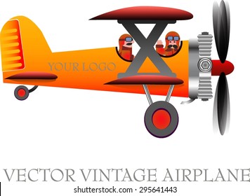 Airplane vintage vector illustration isolated on white