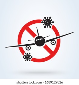 Airplane with virus. Prohibition of flights on an airplane due to coronavirus. Vector illustration