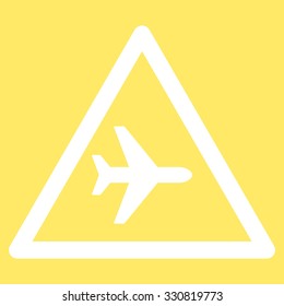 Airplane Warning vector icon. Style is flat white symbol, rounded angles, yellow background.