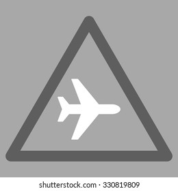 Airplane Warning vector icon. Style is flat bicolor dark gray and white symbol, rounded angles, silver background.