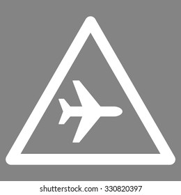 Airplane Warning vector icon. Style is flat white symbol, rounded angles, gray background.