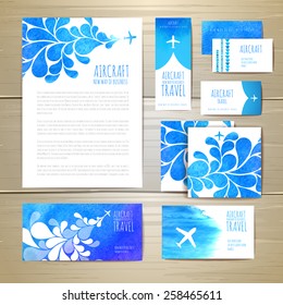 Airplane watercolor artistic document template