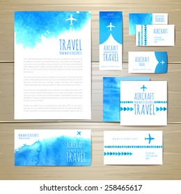 Airplane watercolor artistic document template