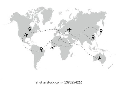 Airplane ways  with pointers map world