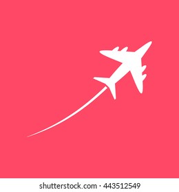 Airplane white icon on magenta color background. Eps-10.