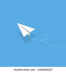 airplane. white paper airplane with shadow. airplane on a blue background