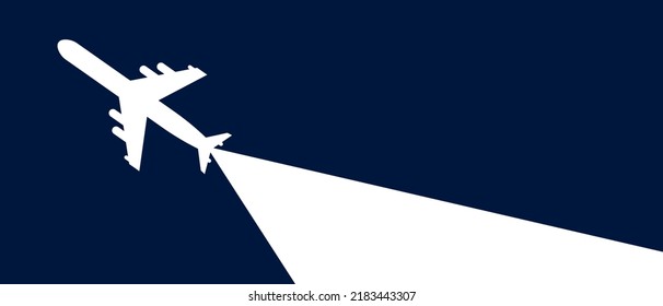 Airplane With A White Stripe On A Dark Blue Background. Air Travel Abstract Vector Background