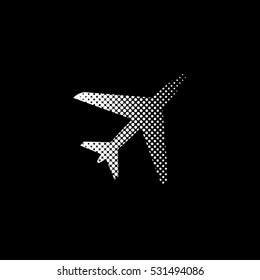 Airplane - white vector icon;  halftone illustration