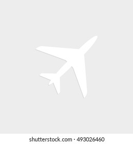 Airplane - white  vector icon with shadow