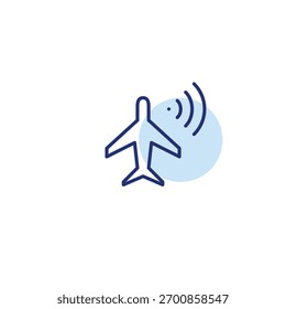 Avião e wi-fi. Navegação de voo, seguimento de voo e acesso à Internet. Pixel perfeito, ícone de vetor de traçado editável