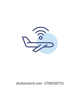 Avião e wi-fi. Navegação de entrada e acesso à Internet. Pixel perfeito, ícone de vetor de traçado editável