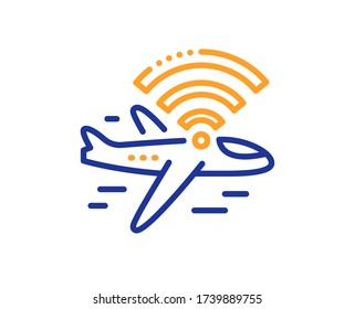 Airplane wifi line icon. Aircraft wi-fi sign. Inflight internet symbol. Colorful thin line outline concept. Linear style airplane wifi icon. Editable stroke. Vector