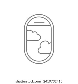 Airplane window with cloudy sky outside outline icon
