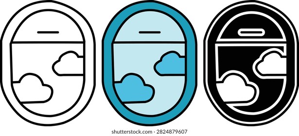 Airplane window collection icon set graphic on transparent background