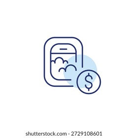Flugzeugfenster und Dollar. Flugkosten, Reisekosten. Pixel perfekt, bearbeitbares Strichvektorsymbol