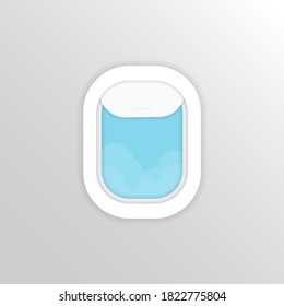 Icono de la ventana del avión. Cielo azul. Tuorismo, viaje. Viajes. Vector de fondo blanco aislado. EPS 10