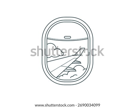 Airplane window icon, commercial airplane interior, travel concept