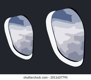 Airplane window from inside with clouds view