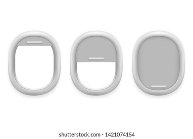 Airplane window inside white plastic open realistic plane technology design template vector illustration
