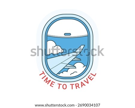 Airplane window logo, time to travel, commercial airplane interior