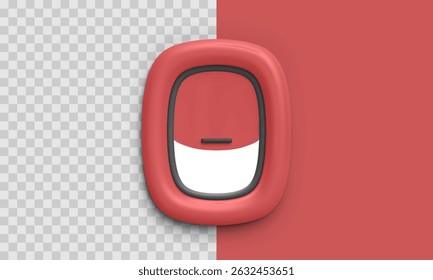 Airplane Window in Minimal 3D Style, Featuring Rounded Frame and Sky View Concept. Perfect for Travel and Vacation Designs. Clean Layout for UI Elements. Vector Illustration.