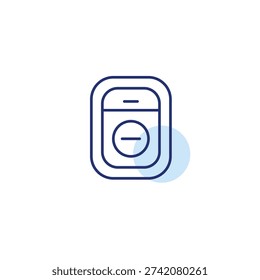 Airplane window and minus. Flight cancelled, seat booking removed or unavailable. Pixel perfect, editable stroke vector icon