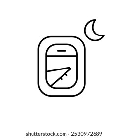 Airplane window and moon. Overnight flight experience. Pixel perfect, editable stroke icon