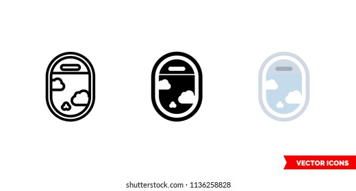 Fenster des Flugzeugs öffnen Symbol von 3 Typen: Farbe, schwarz-weiß, Umriss. Einmaliges Vektorsymbol.